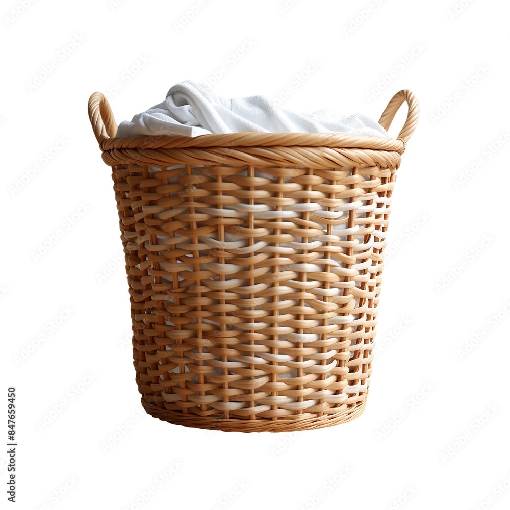 Obraz premium Basket with clothes on transparent background
