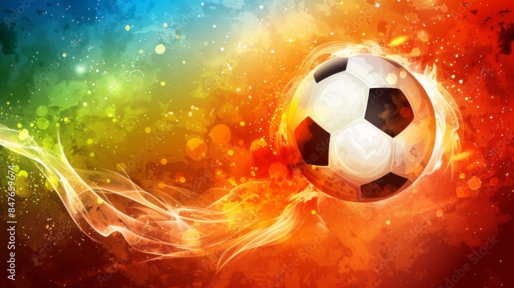 Fototapeta premium Soccer football banner background with ball. Illustration generated by ai.