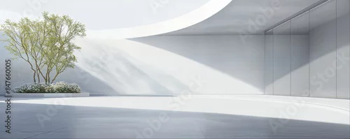 Panel kuchenny z motywem Empty minimal abstract architecture building interior or exterior concrete design open space floor courtyard white showcase area and curved walls museum, display showroom mockup environment background