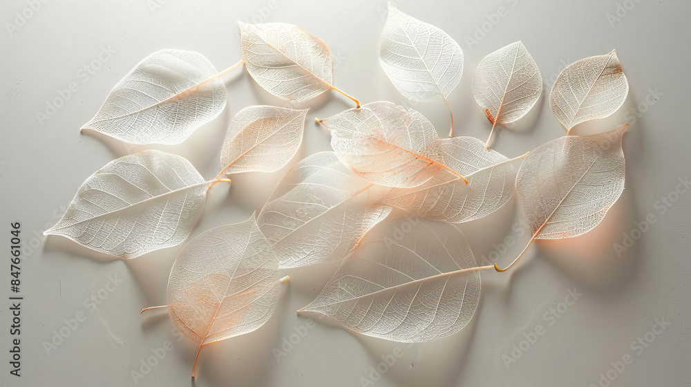 Obraz premium Discover stunning arrangements of translucent leaves. These arrangements capture the beauty of nature and add a touch of elegance to your designs.