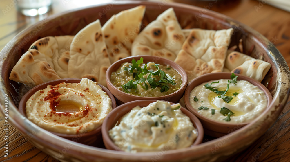 Pita Bread with Assorted Mediterranean Dips Pita Bread with Assorted Mediterranean Dips