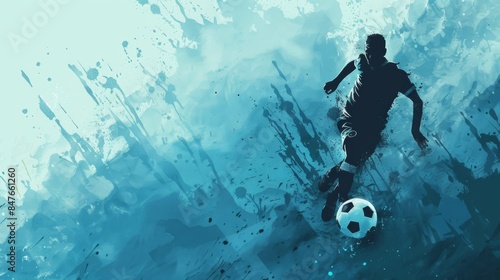 Soccer football banner background with ball. Illustration generated by ai.