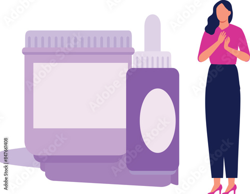The girl is showing the beauty serum.