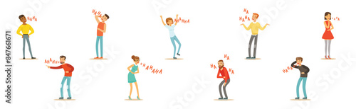 Man and Woman Character Laughing Out Loud and Expressing Positive Emotion Vector Set