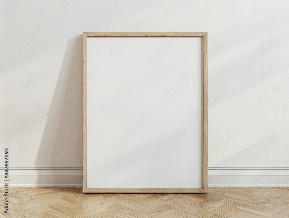 A mockup of an empty blank poster frame on the wall A mockup of an empty blank poster frame on the wall