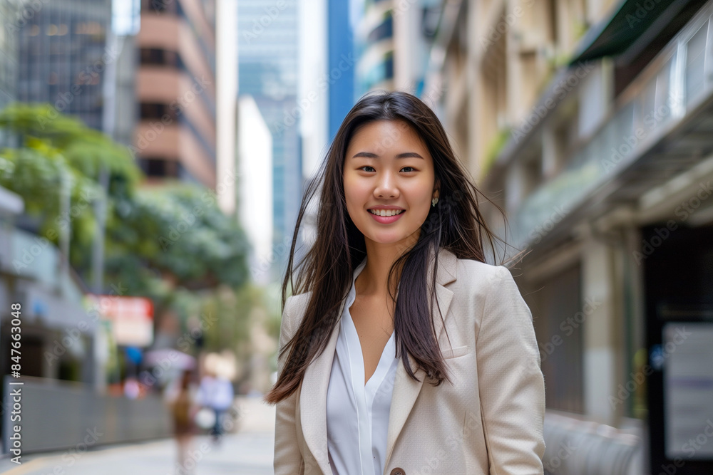 Smiling Asian Office Lady in Office Building Background Smiling Asian Office Lady in Office Building Background