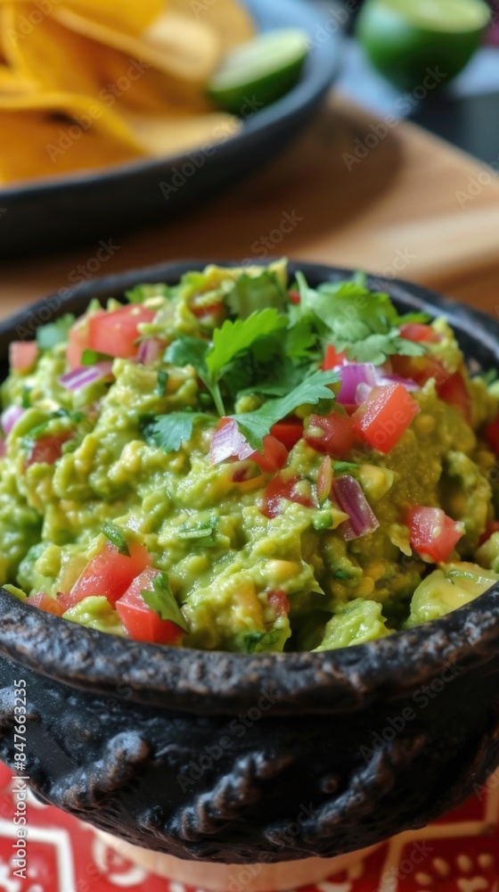 Bowl of guacamole with tortillas and tortillas