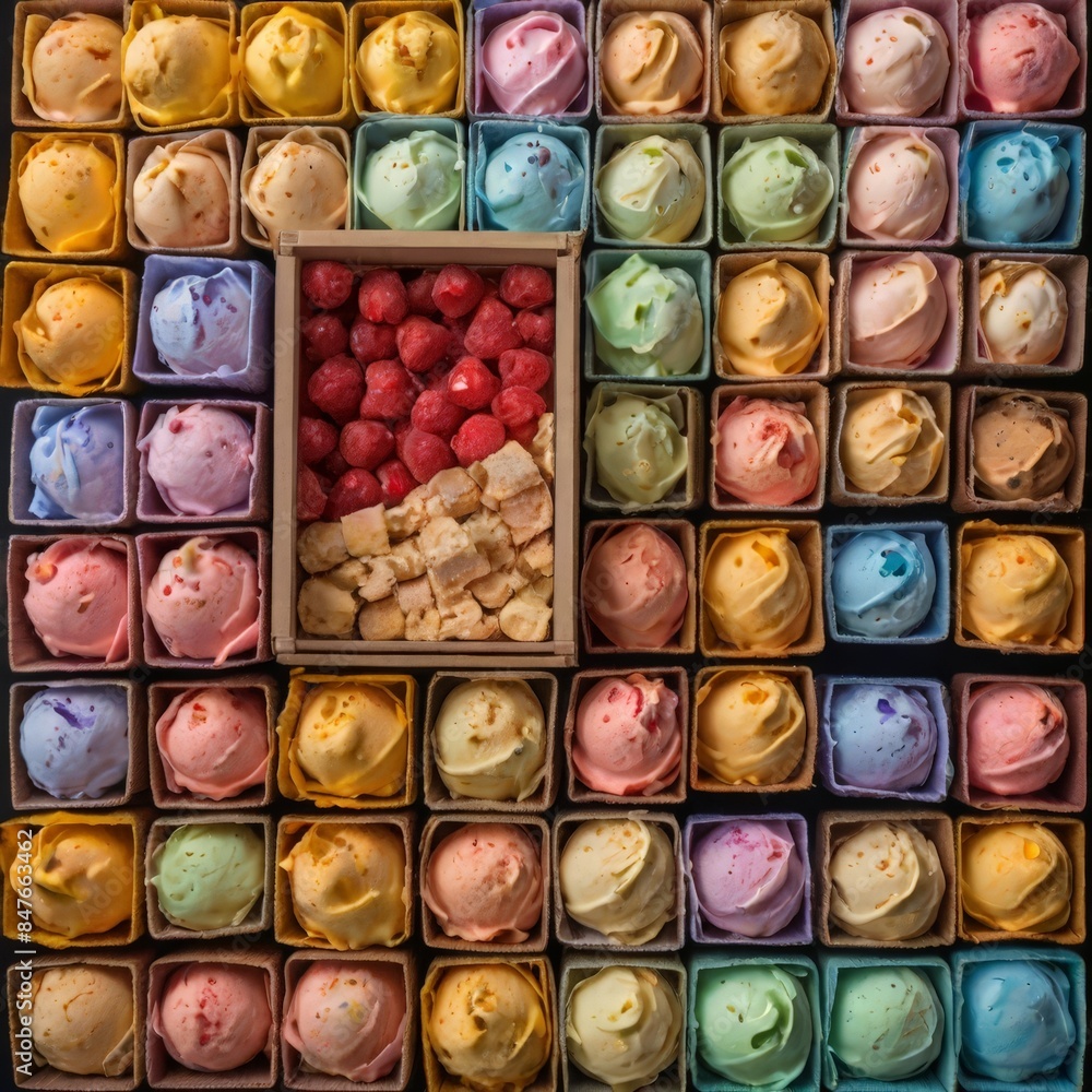 a display of ice creams and ice creams
a display of ice creams and ice creams