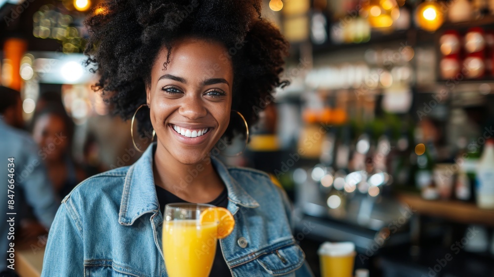 Young woman happily enjoying a nutritious orange vegetable smoothie, embracing a healthy lifestyle Young woman happily enjoying a nutritious orange vegetable smoothie, embracing a healthy lifestyle