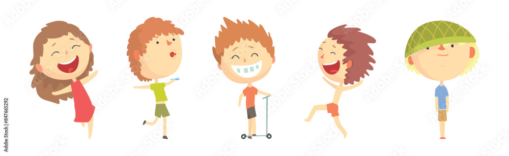 Funny Kid Character Playing Having Fun Vector Set Funny Kid Character Playing Having Fun Vector Set