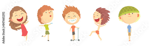 Funny Kid Character Playing Having Fun Vector Set