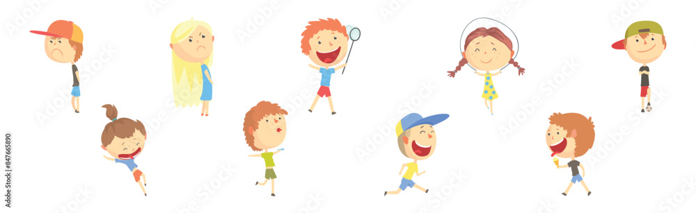 Funny Kid Character Playing Having Fun Vector Set Funny Kid Character Playing Having Fun Vector Set