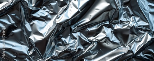 Crumpled aluminum foil texture with detailed folds, 4K hyperrealistic photo