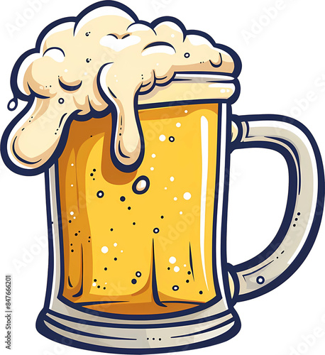 Beer mug clipart overflowing with frothy cartoon art style graphic
