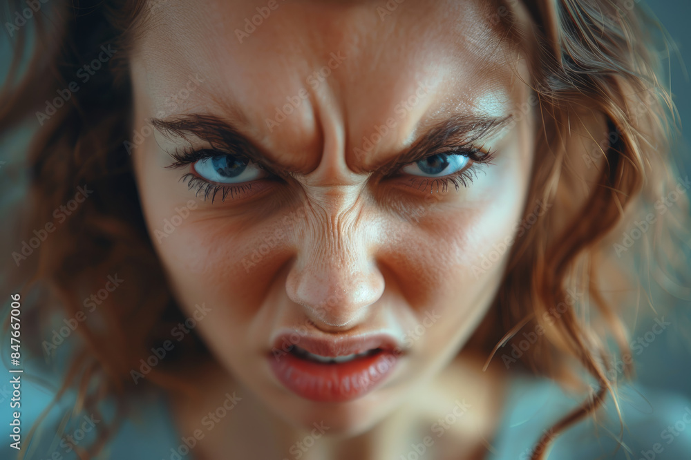 Close-up of a person displaying anger, eyebrows furrowed and jaw clenched, highlighting intense emotion and psychological tension.. AI generated. Close-up of a person displaying anger, eyebrows furrowed and jaw clenched, highlighting intense emotion and psychological tension.. AI generated.
