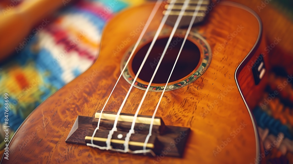 Fototapeta premium Ukulele is hawaiian style string music instrument isolated on colorful background