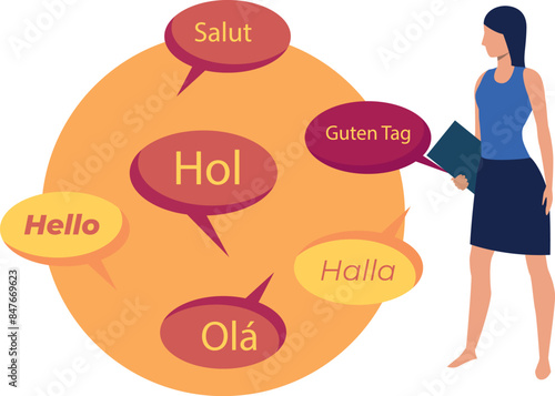 Girl is looking at different world languages.