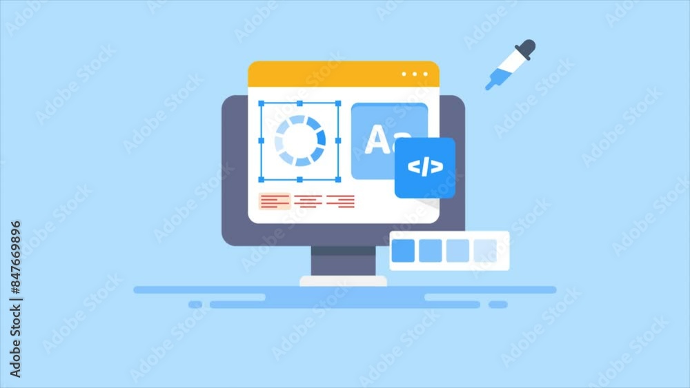 Graphic content design work on computer screen for e-business marketing brand promotion video animation concept. Graphic content design work on computer screen for e-business marketing brand promotion video animation concept.