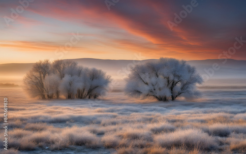 Early morning frost on the Mongolian steppe © julien.habis