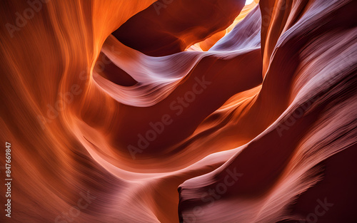 Early morning light on the sandstone formations of Antelope Canyon, Arizona, warm tones, dramatic curves