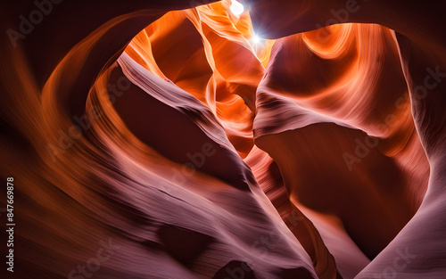 Early morning light on the sandstone formations of Antelope Canyon, Arizona, warm tones, dramatic curves