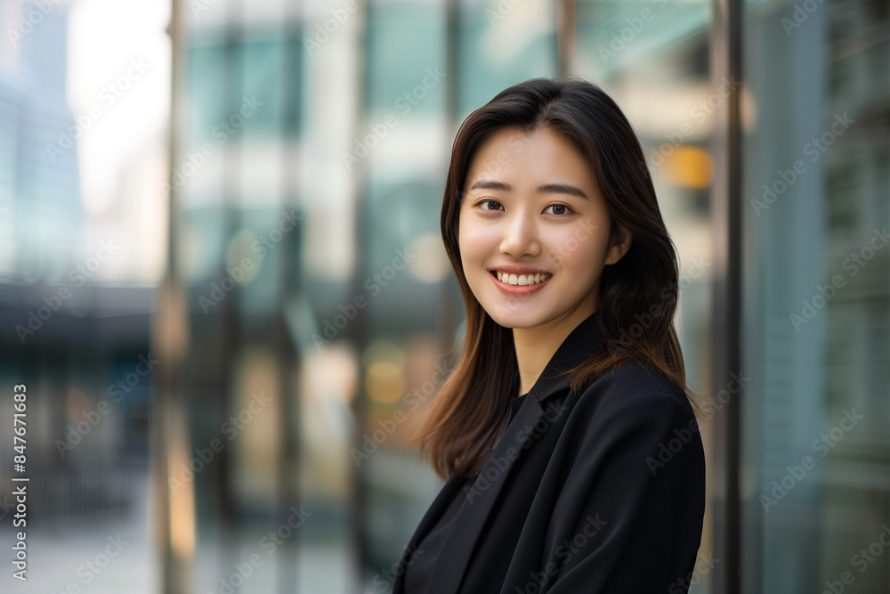 Smiling Asian Office Lady in Office Building Background Smiling Asian Office Lady in Office Building Background