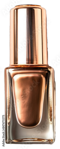 Champagne Chrome Nail Polish Bottle Background, Highlighting Its Shiny, Metallic Color With Luxurious Undertones.. Isolated on a Transparent Background. Cutout PNG.