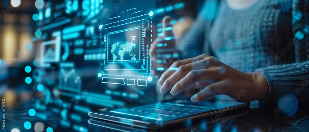 Fototapeta premium Businessman uses tablet network to access banking options, economy market money