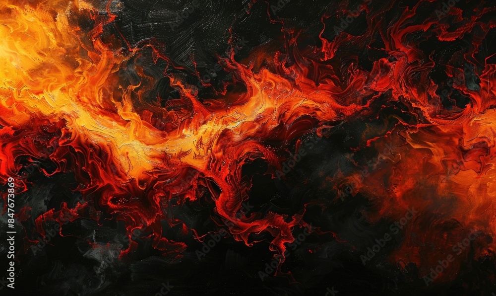 Burst of flames against a black backdrop, red-orange hues Burst of flames against a black backdrop, red-orange hues