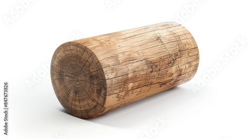 cylindrical block of wood on white background.