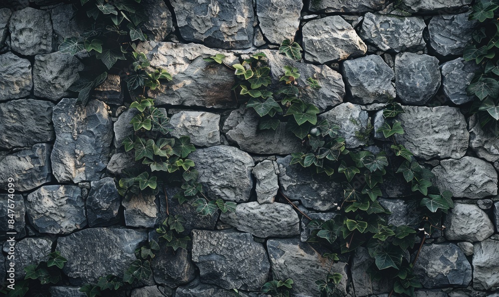 Gray stone wall with shadow on it surface