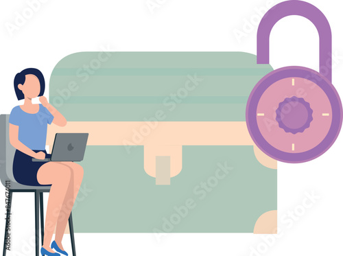 A girl is working on the laptop.