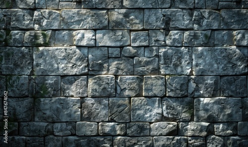Gray stone wall with shadow on it surface
