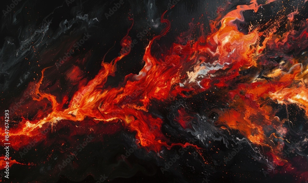 Detailed capture of an explosion in motion against a black background Detailed capture of an explosion in motion against a black background