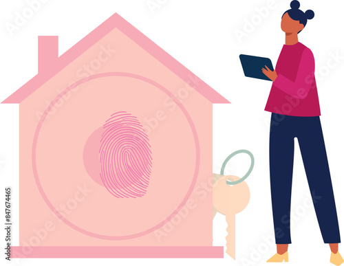 Girl is installing bio metric lock on house.