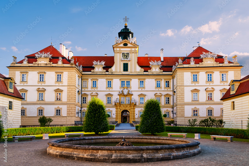 Beautiful baroque castle in Valtice in southern Moravia before the spring sunset Beautiful baroque castle in Valtice in southern Moravia before the spring sunset