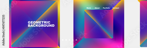 Colorful fluid gradient triangles and squares web site template. Vector Illustration For Wallpaper, Banner, Background, Card, Book Illustration, landing page