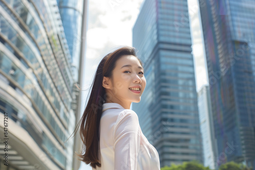 Smiling Asian Businesswoman in Office Building Background Free Download Smiling Asian Businesswoman in Office Building Background - GFXLoad