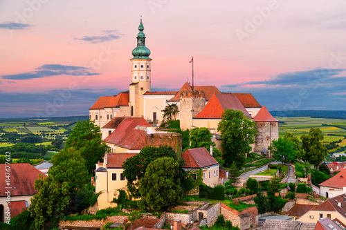 Beautiful castle in Mikulov in southern Moravia just before sunrise