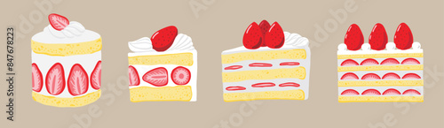 苺のショートケーキのイラストセット