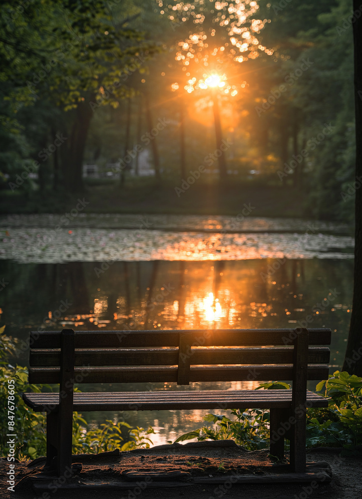 bench in the park infront lake when sunset bench in the park infront lake when sunset