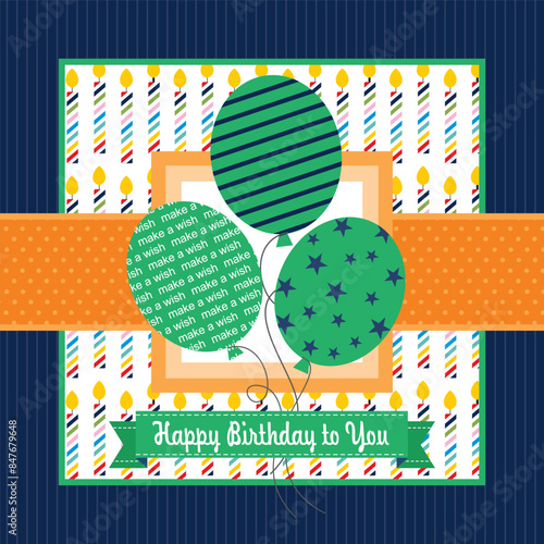Happy birthday card design with balloons and candles pattern