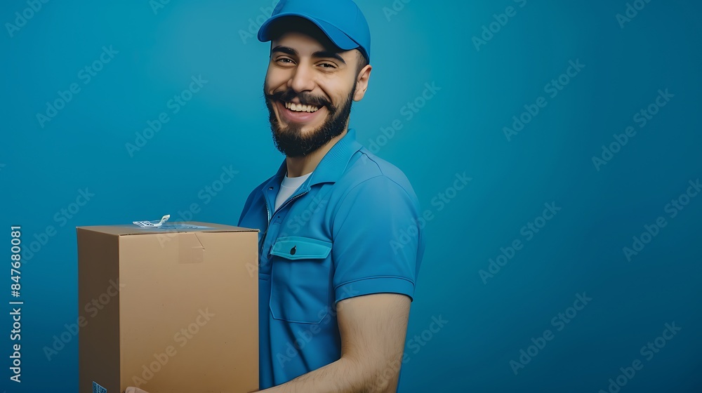 Delivery Man Holding a Package, Smiling Delivery Man Holding a Package, Smiling
