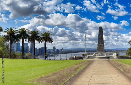 Perth, WA - September 12, 2023: Panoramic view of State War Memorial and Kings Park