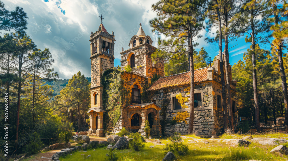 Naklejka premium Historic Santa Maria de el Paular in lush forest setting