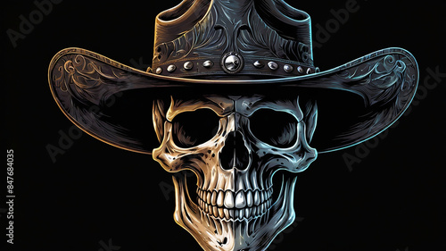illustration of a skull wearing a cowboy hat for background wallpaper