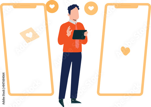 The boy is transferring data.