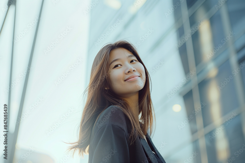 Smiling Asian Office Lady in Office Building Background Smiling Asian Office Lady in Office Building Background