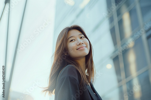 Smiling Asian Office Lady in Office Building Background Free Download Smiling Asian Office Lady in Office Building Background - GFXLoad