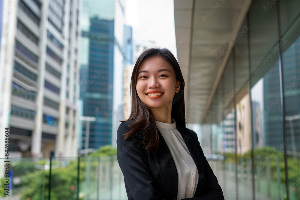 Smiling Asian Office Lady in Office Building Background Smiling Asian Office Lady in Office Building Background